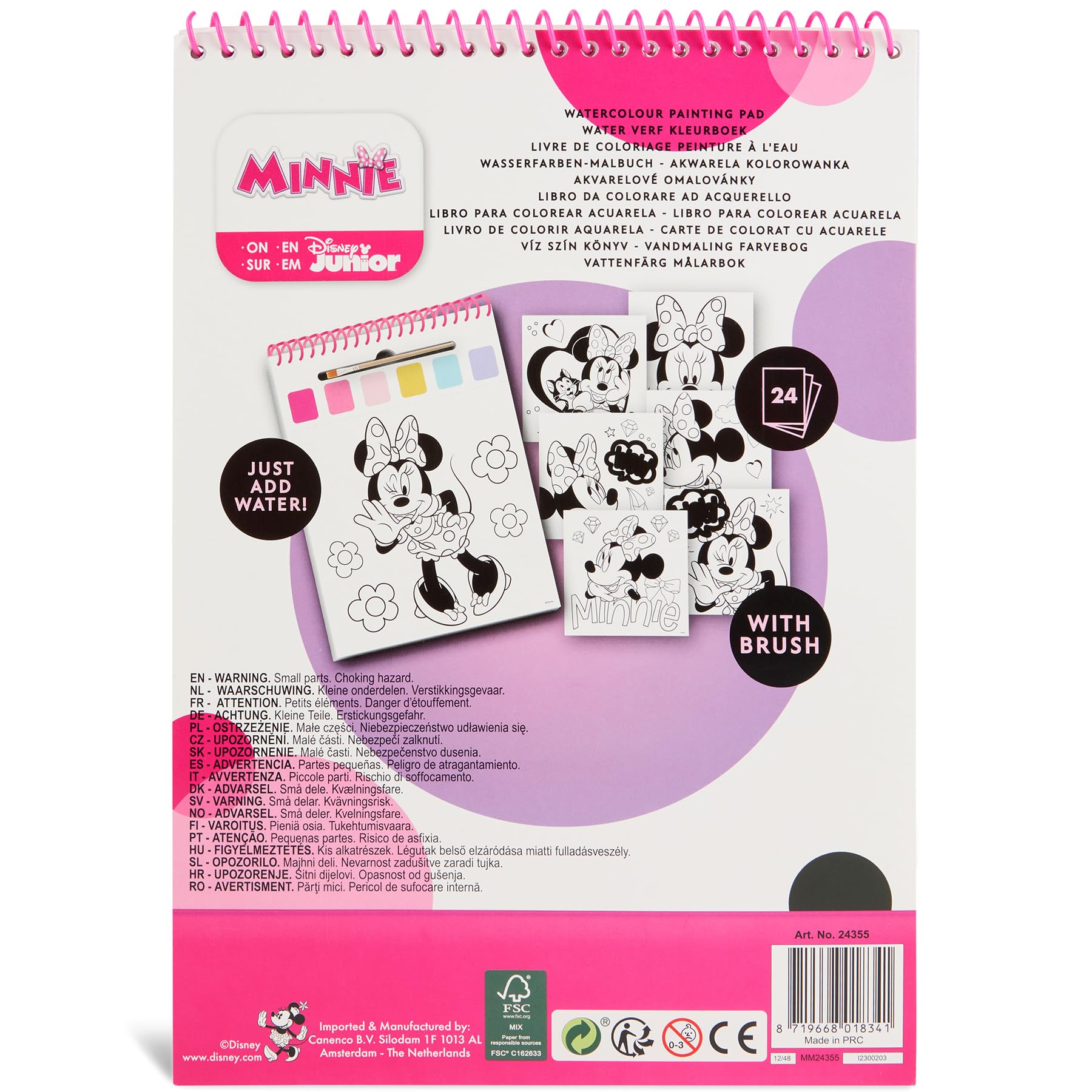 Disney Junior Minnie Mouse - Książeczka do Malowania Wodą z Pędzelkiem - 24 Magiczne Obrazki - Dla Dzieci od 3 Lat (MM24355)