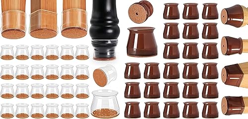 Together Save 20% Paquete de 24 protectores grandes transparentes y 24 protectores grandes de madera dura marrón para patas de silla
