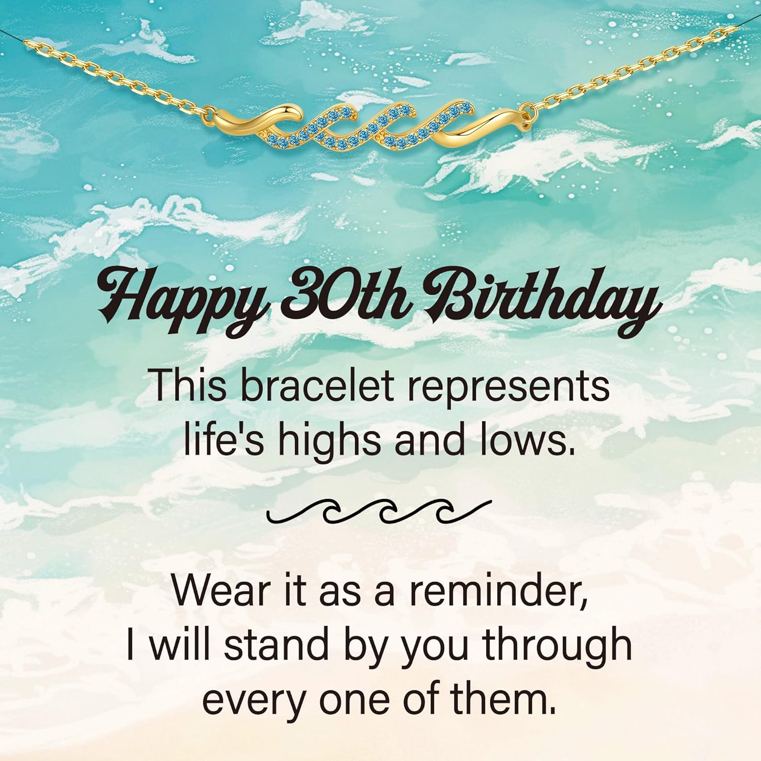 IEFLIFE Birthday Gifts for Women - 14K-Gold-Plated Zirconia Wave Bracelet Birthday Gifts for Women Her, 30 40 50 60 70 Year Old Gift for Women Her, Happy Birthday Wave Bracelet Jewelry Gift