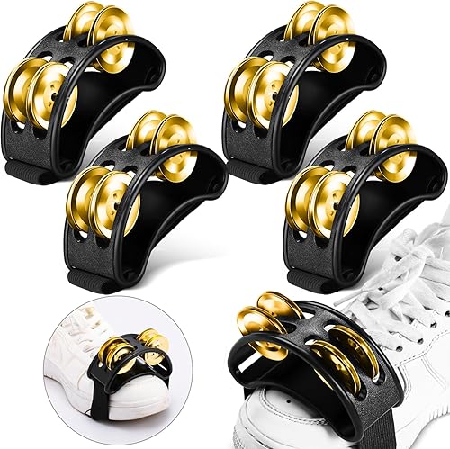 Miniatura 8 de Lukmaa 4 piezas de pandereta de percusión de pie, instrumento musical de guitarra, tambor, pandereta con campana de metal y correa elástica,