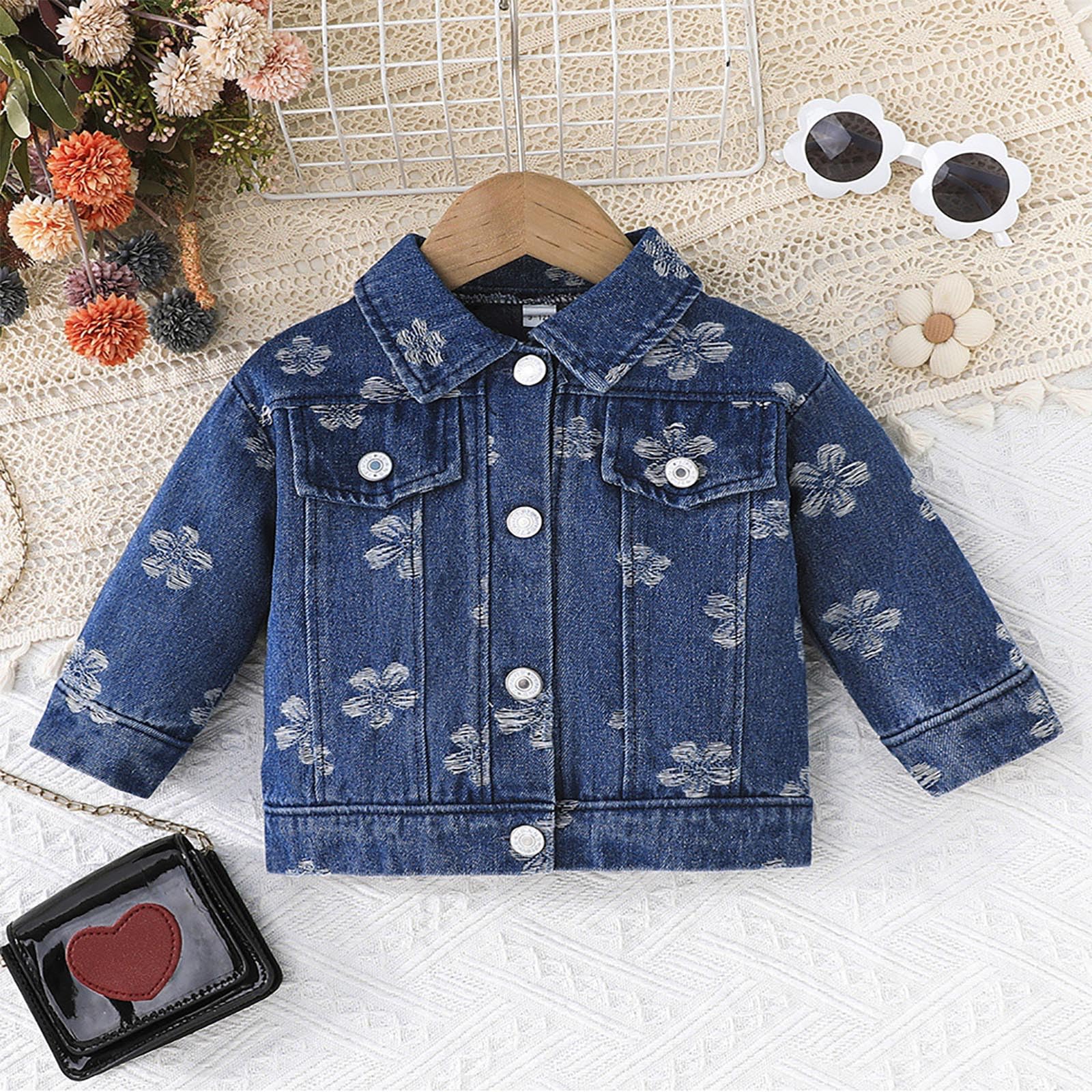 Generico Giacca Jean per Ragazze, Giacca Trucker di Base in Denim Invecchiato Abbottonatura Camicie di Jeans#5i12