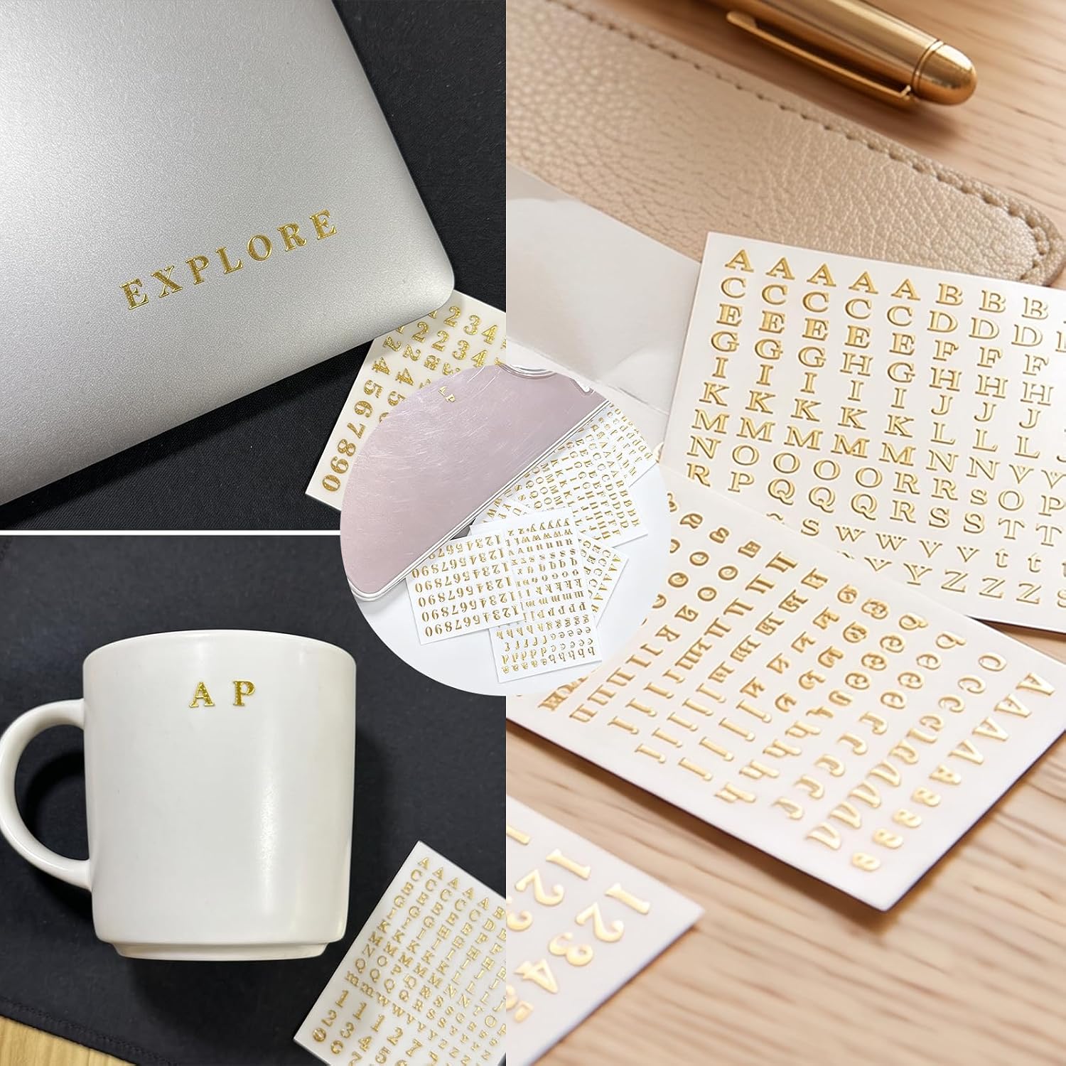 Small Letter Stickers,Gold Vinyl Letter Stickers & Alphabet Numbers Set,640Pcs Self Adhesive Small Letters for Graduation Cap,Notebooks,Classroom Decor