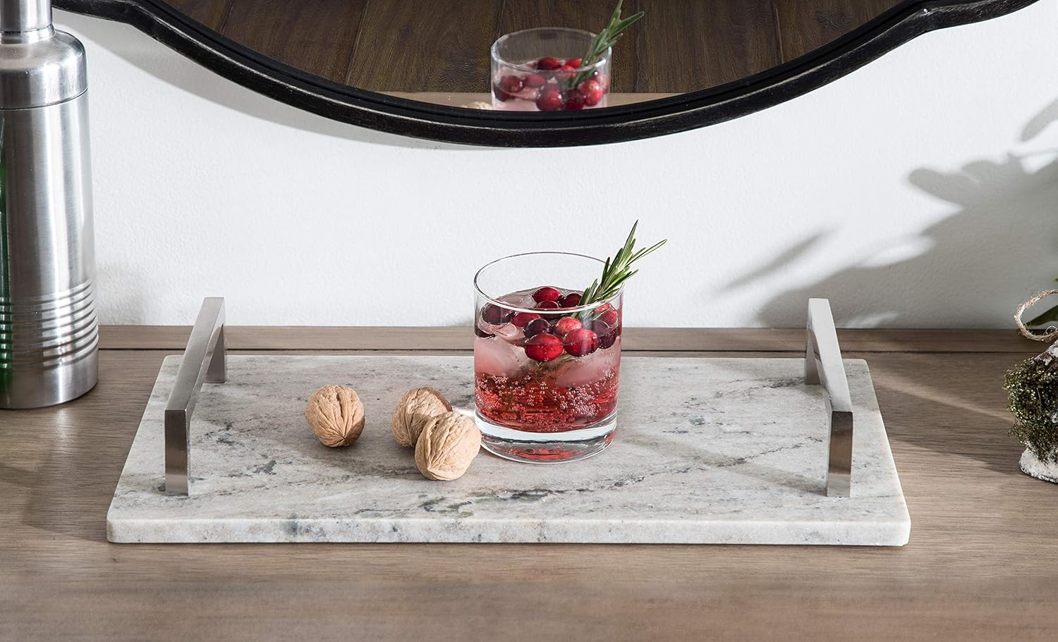 Kate and Laurel Graycott Modern Marble Tray, 8 x 16, Biege, Decorative Authentic Tray for Vanity or Ottoman