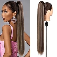 Vista 26 de SEIKEA - Extensiones de cola de caballo de 28" con cordón, cola de caballo larga y recta sintética, suave y natural, con clip, extensión de cabello