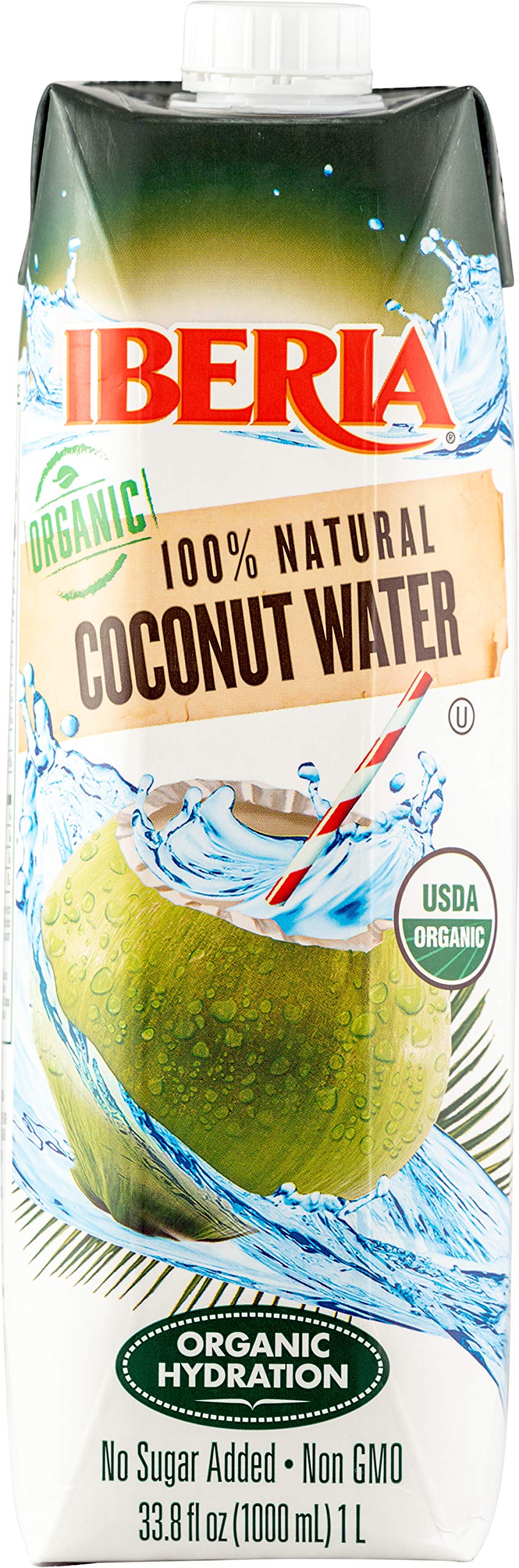 Iberia Organic Coconut Water, 1 Liter (Pack of 12) USDA Organic Coconut Water, 100% Natural Coconut Water, No Sugar Added, Non GMO, Kosher