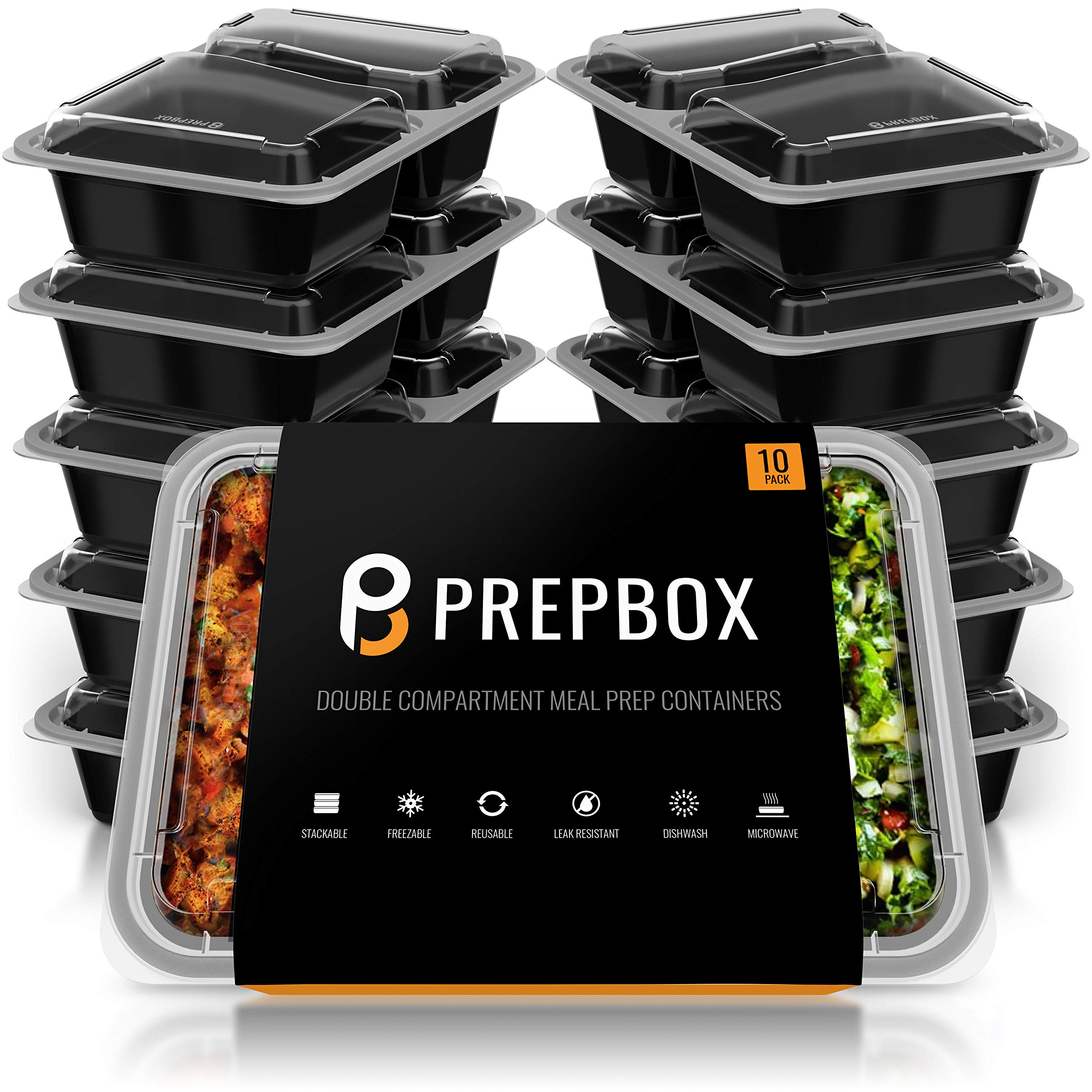 Buy [10 Pack] 2 Compartment BPA Free Meal Prep Containers Reusable