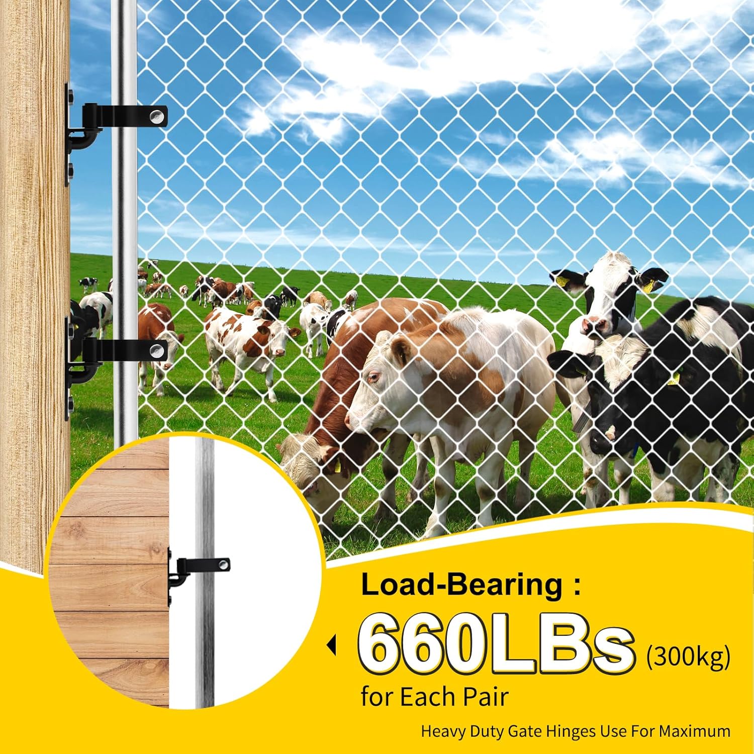 4 Pack Chain Link Fence Gate Hinges Set, 1-1/2" Square Post Male & Female Hinges with 5/8" Pintle, Galvanized Steel Gate Hardware Kit for Fence Gate Repair Installation