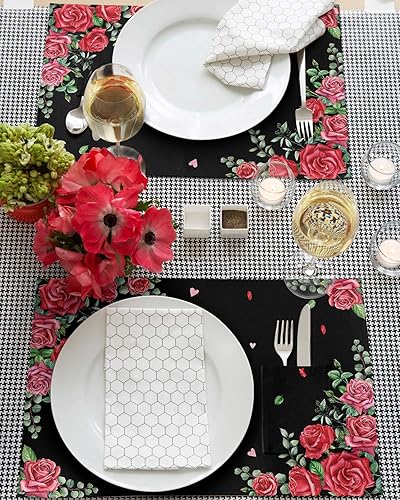 Miniatura 3 de Juego de 4 manteles individuales para mesa de comedor para el día de San Valentín, manteles individuales de algodón y lino con bolsillo, lavable