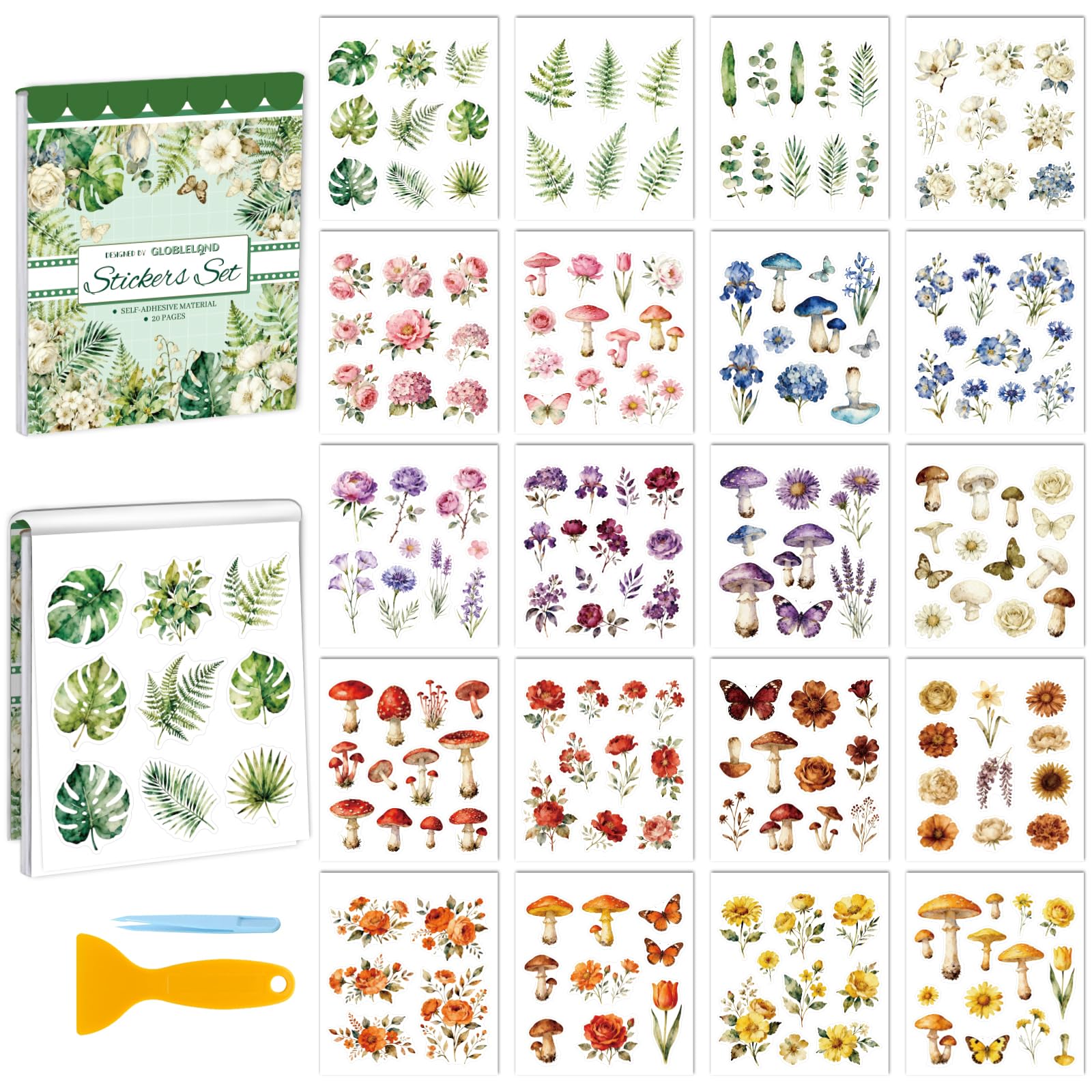 Autocollants de plantes et fleurs avec pince pour scrapbooking