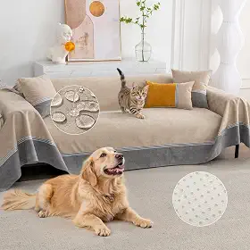 Capa de sofá 100% impermeável, antiderrapante, para animais de estimação e cães, lavável, antiarranhões, protetor de móveis para 3 almofadas, sofá secional para animais de estimação, cáqui