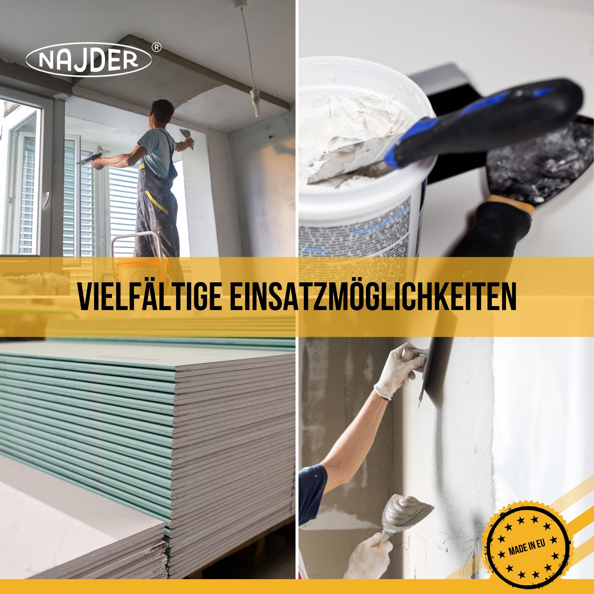 NAJDER Spatola per Stucco, coltello per Gesso SOLID Professional, spatola per intonaco, Acciaio INOX 0,3 mm 1000 mm, professionale, ideale per intonacare, alta qualità