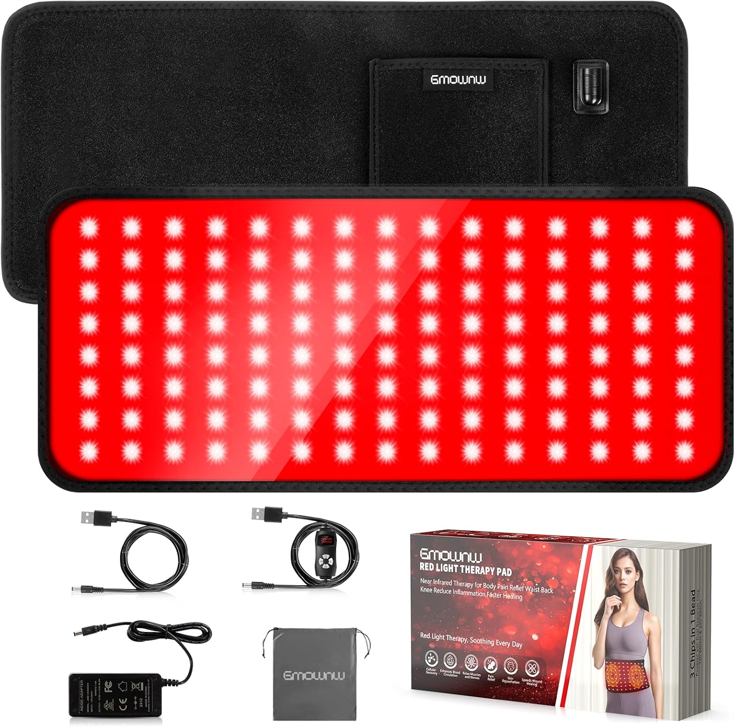 Red Light Therapy for Body,19.6” x 8.6” Near Infrared Light Therapy Pad with 3-in-1 Chip 120 LEDs Bead with Timer Remote Control, 660nm & 850nm Therapy Belt Wrap for Back Joint Muscle Pain Relief