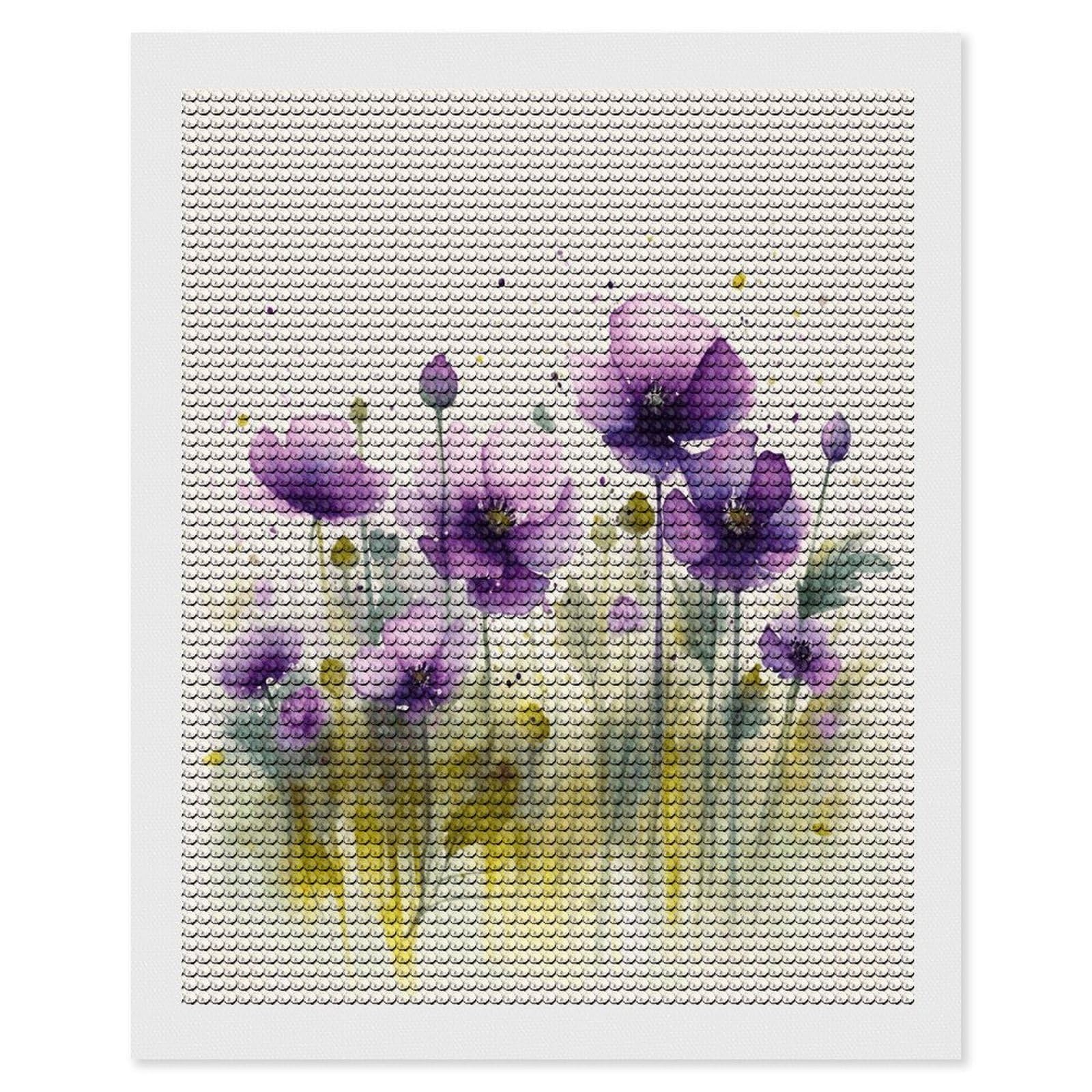FekiLoot Watercolor Purple Flowers Diamond Art Kits for Adults Diamond Painting Kits for Beginners DIY Diamond Art Kits Round Full Drill Diamond Dot Gem Painting for Home Wall Decor Gift 16"x20"