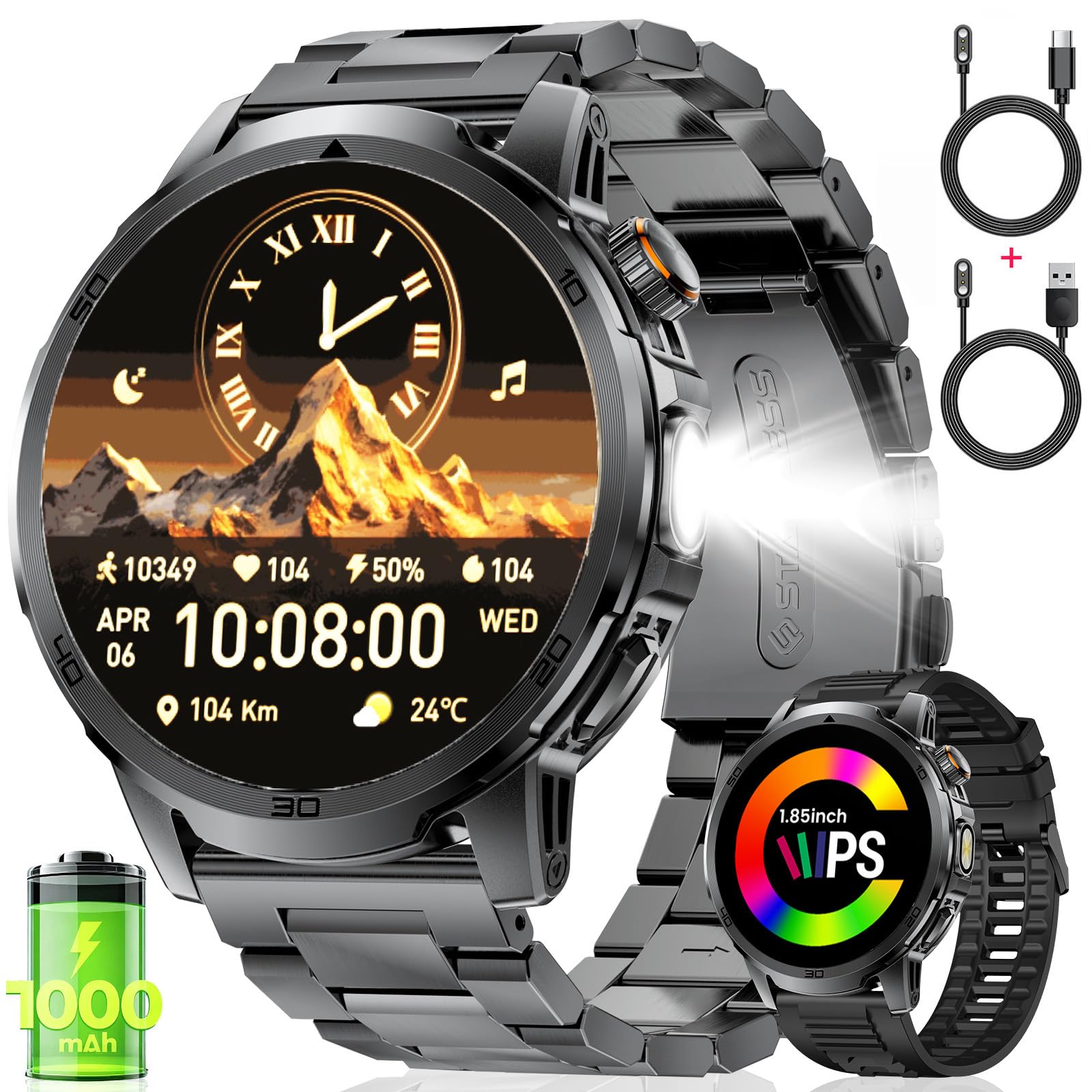 FEELNEVER Reloj Inteligente Hombre,1.85" HD Smartwatch Hombre con Llamadas,Pulsómetro SpO2, Monitor Sueño, Podómetro,Batería de 1000 mAh, 110+ Modos Deportivos iOS Android,Negro