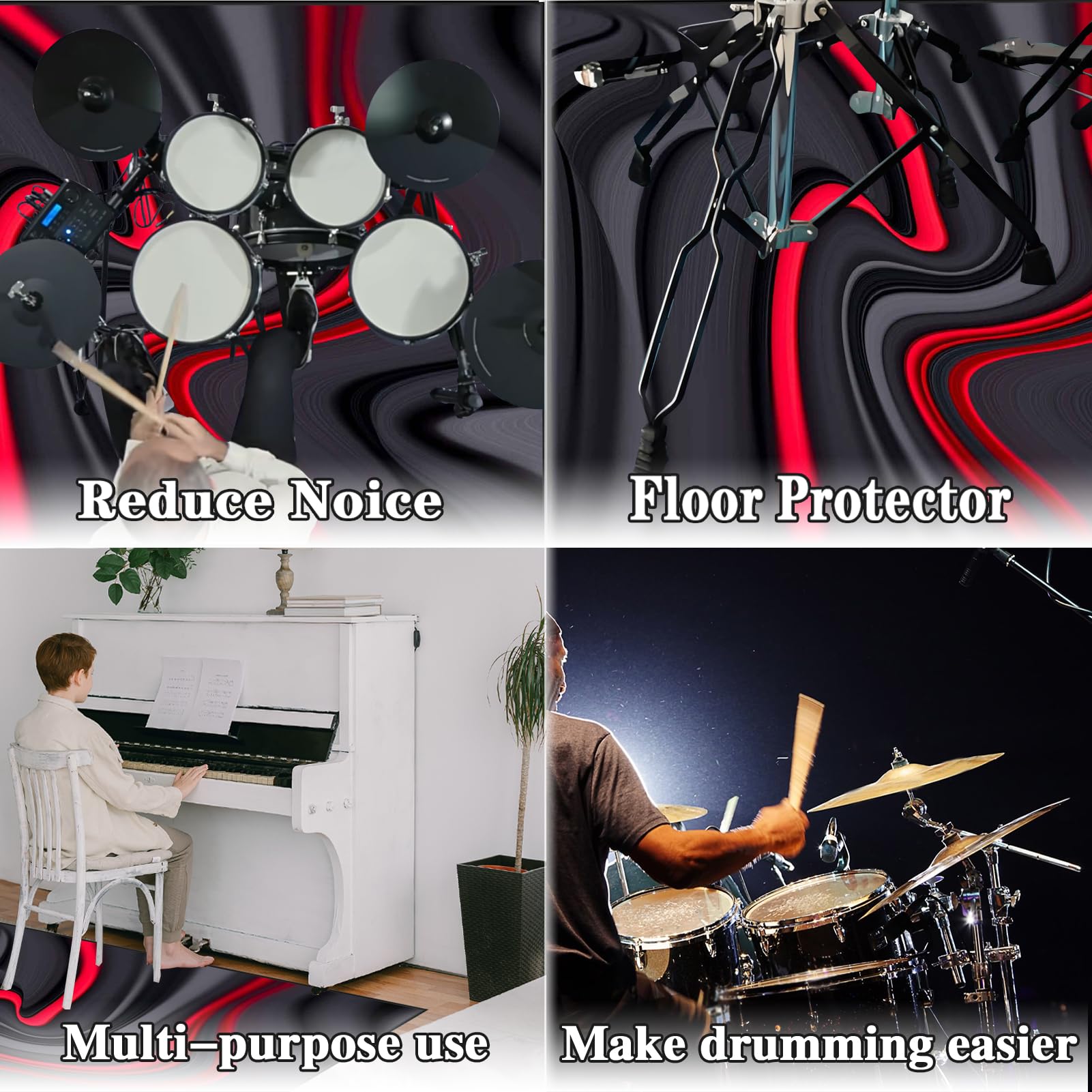 Schlagzeugteppich Drum Teppich Elektrisches Schlagzeug Teppich Professionelles rechteckiges Schallschutz Trommelmatte Music Carpet Innen und Außen Trommelteppich für Studio Wohnung 180 x 160 cm
