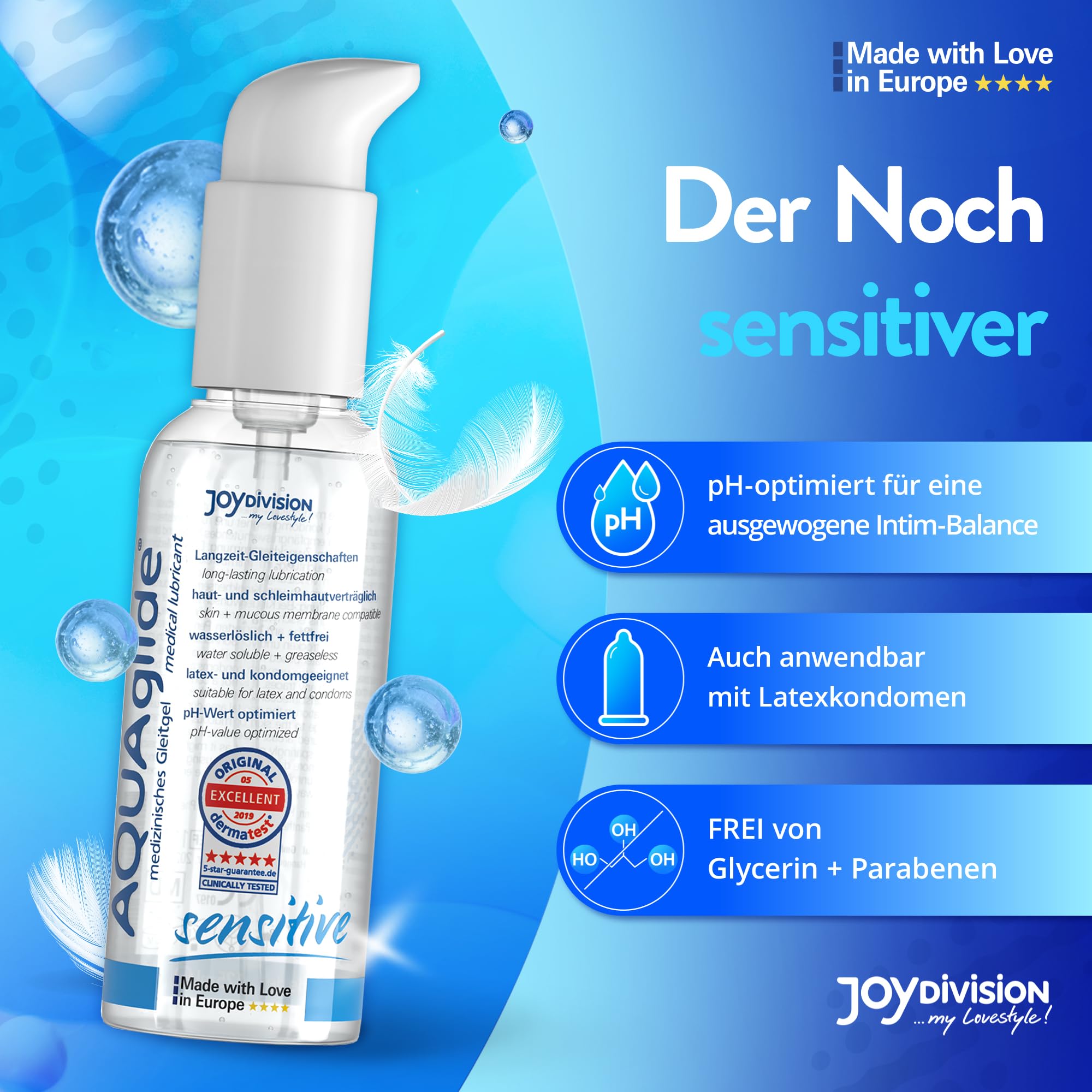 JOYDIVISION Original AQUAglide sensitive Gleitgel 125 ml, Kristallklares &  Veganes Gleitmittel, Ph-optimiert und Latex kondom -Kompatibel :  JOYDIVISIO: Amazon.de: Drogerie & Körperpflege