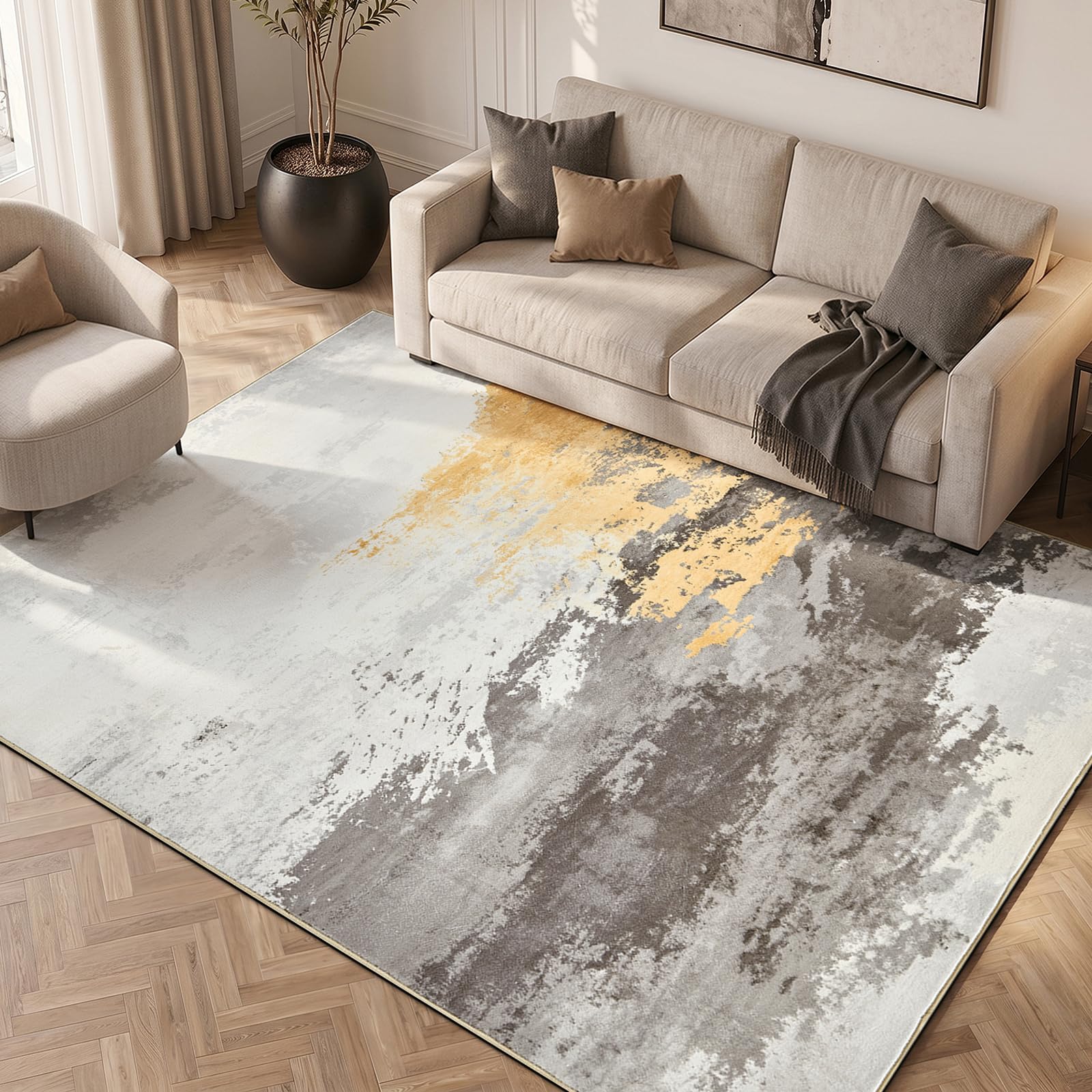 TOPICK Abstract Living Room Rugs 160x230, Grey Cashmere Texture, Washable