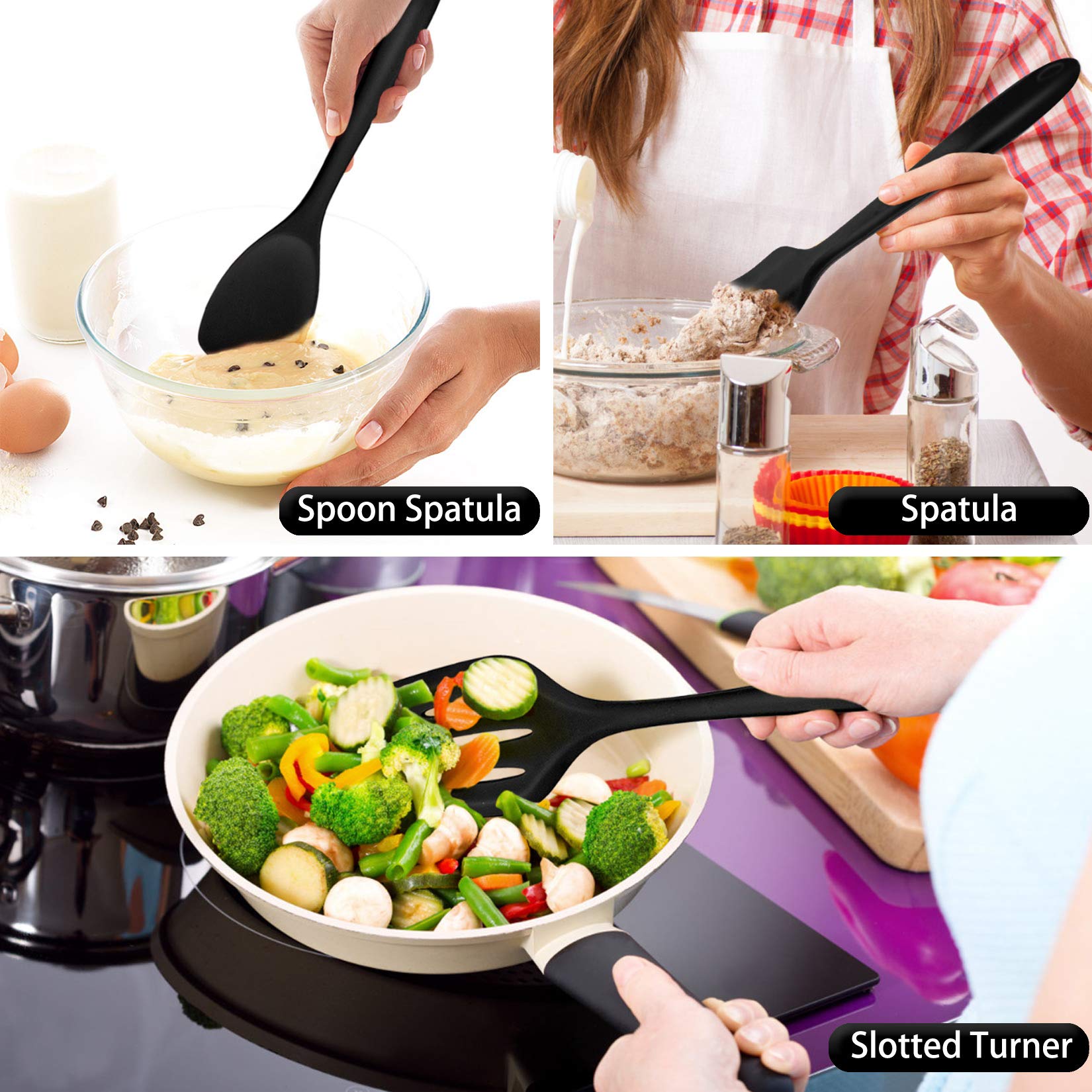 P&P CHEF - Juego de 7 utensilios de cocina resistentes al calor para utensilios de cocina antiadherentes, espátula para servir, espátula ranurada, cucharón de sopa, espátula, servidor de pasta,