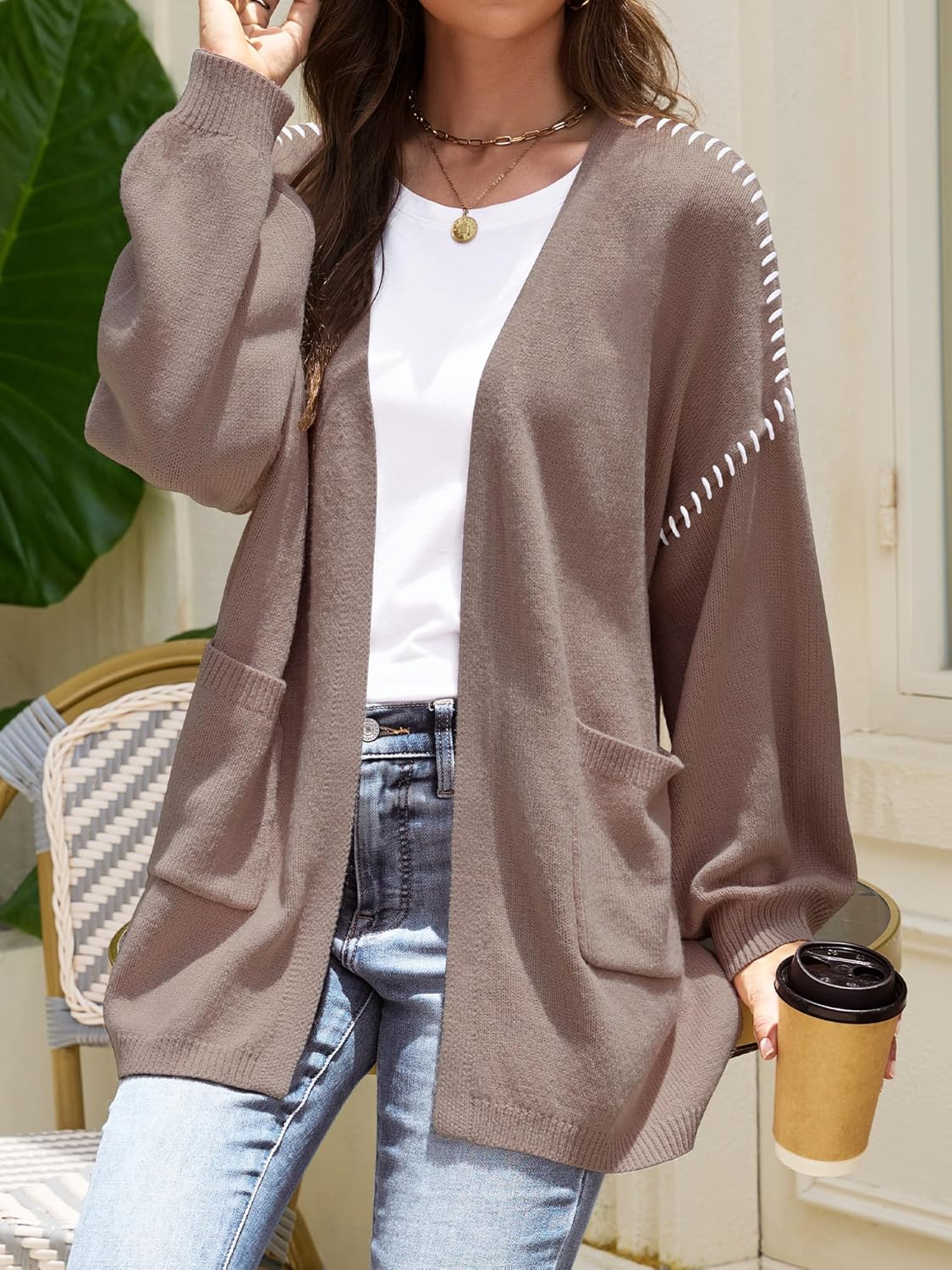 HDLTE Womens Oversized Cardigan Sweaters 2025 Fall Long Knit Open Front Sweater Trendy Outfits with Pockets - Image 6