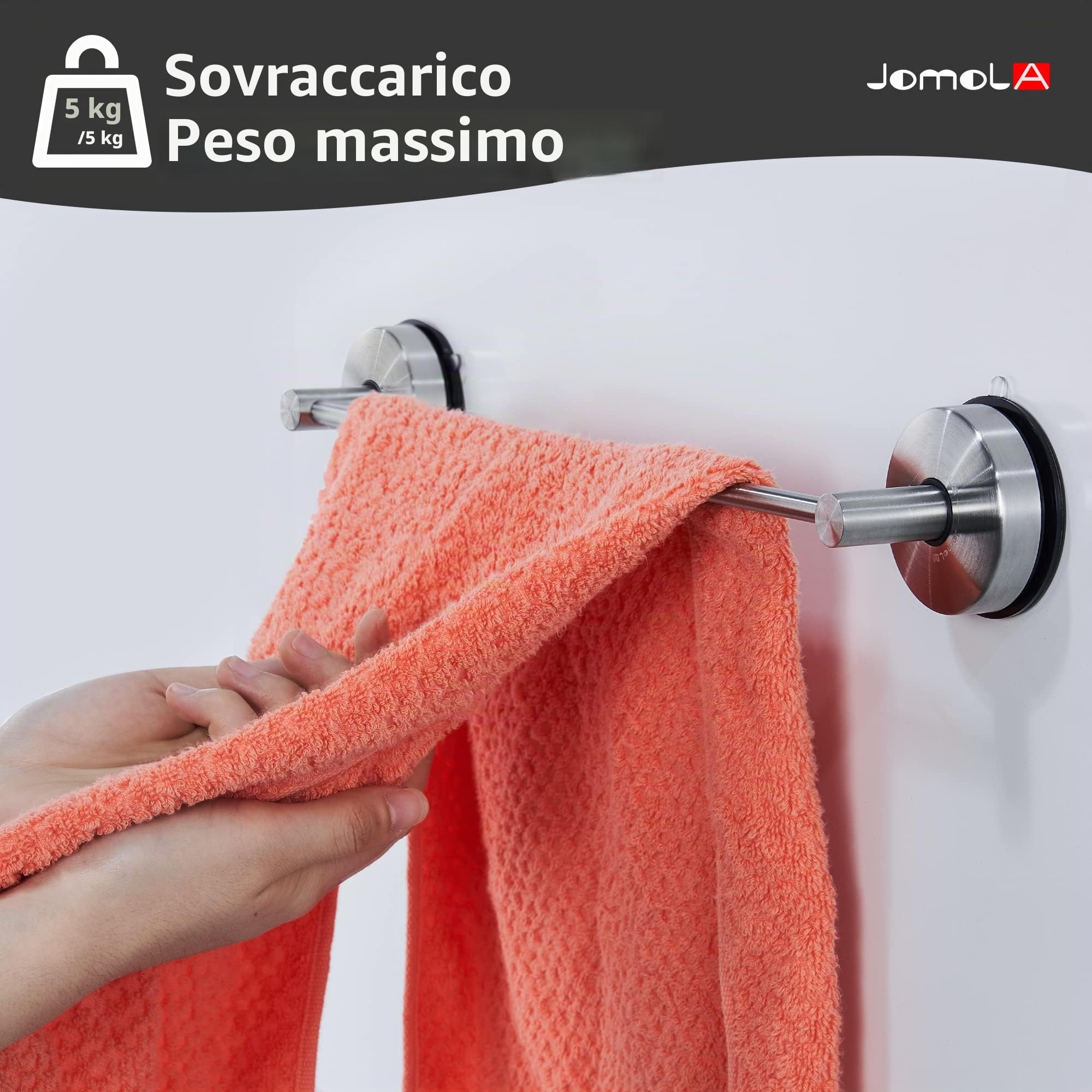JOMOLA Porta Asciugamani Ventosa Bagno 42,8CM Portasciugamani da Parete Acciaio Inossidabile Porta Salviette Bagno Ventosa Porta Asciugamano per Bagno e Cucina Senza Foratura Finitura Spazzolata