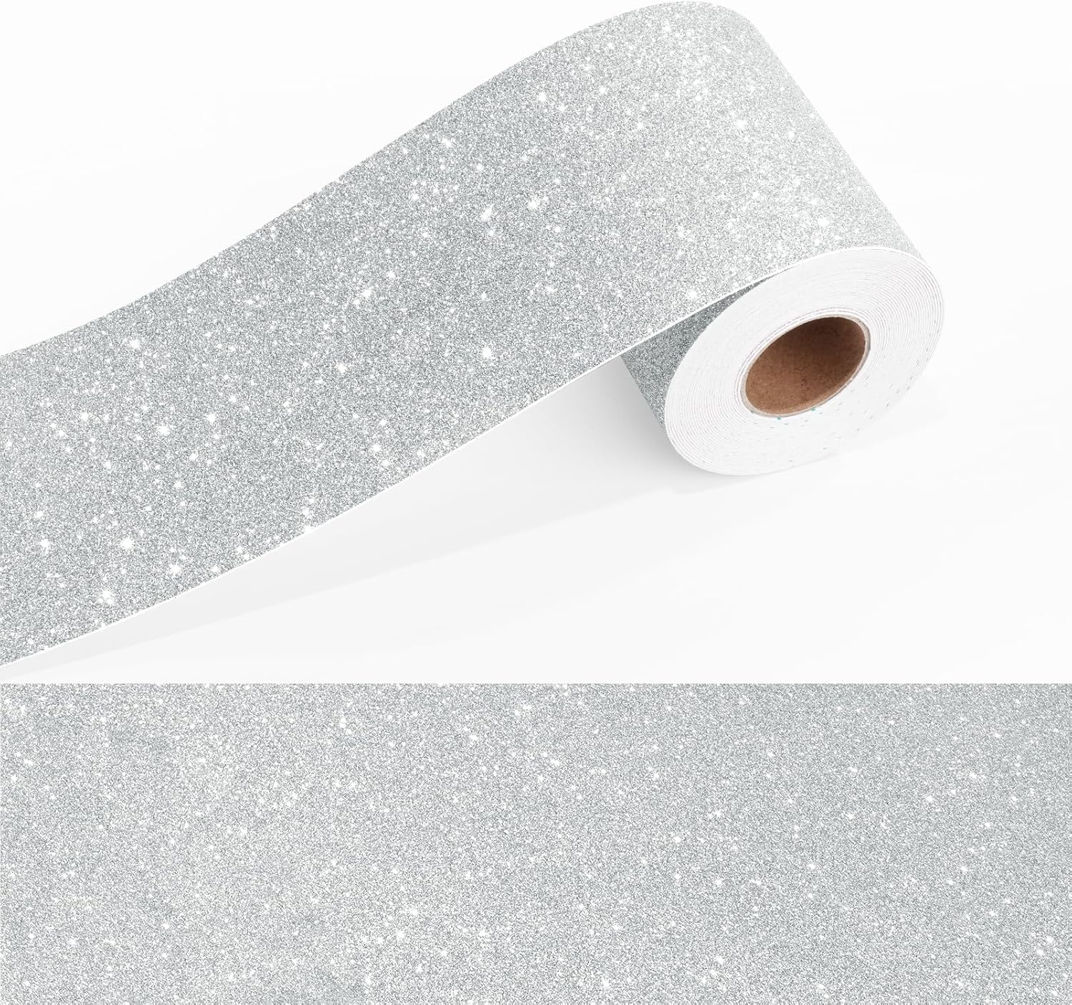 Bathroom Mirror Borders Glitter Peel and Stick Border Trim for Bulletin Board Self Adhesive Mirror Trim Border Removable Sparkle Silver Glitter Wallpaper Borders for Walls DIY 3.9''×118''