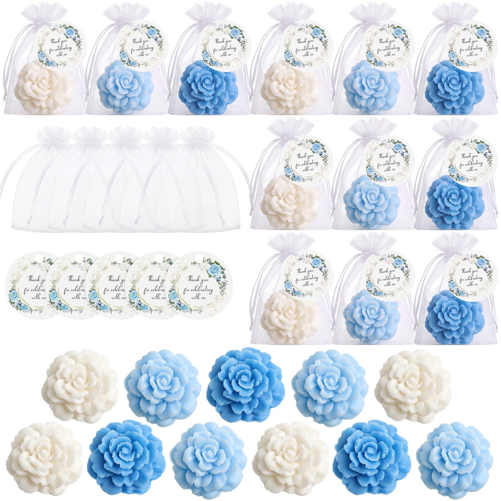 Demissle 24 Set Handmade Flower Mini Soaps with Organza Bags and Thank You Tags