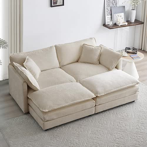 76.7" Modular Sectional Cloud Sofa with 2 Ottomans & Soft