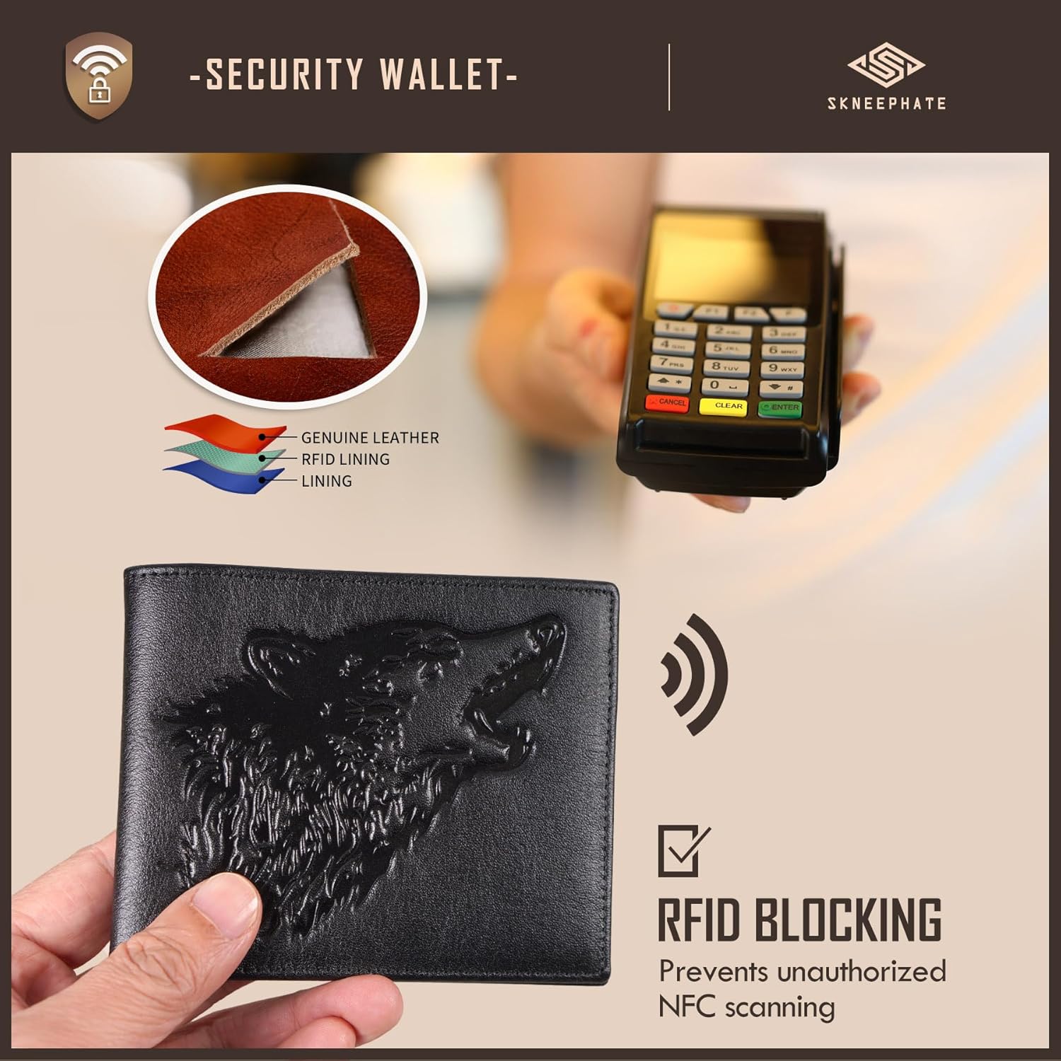 Mens Wallets Leather Bifold Cool Wallet For Men Wolf,Rfid Blocking,Gift For Him Husband (black) - Image 6