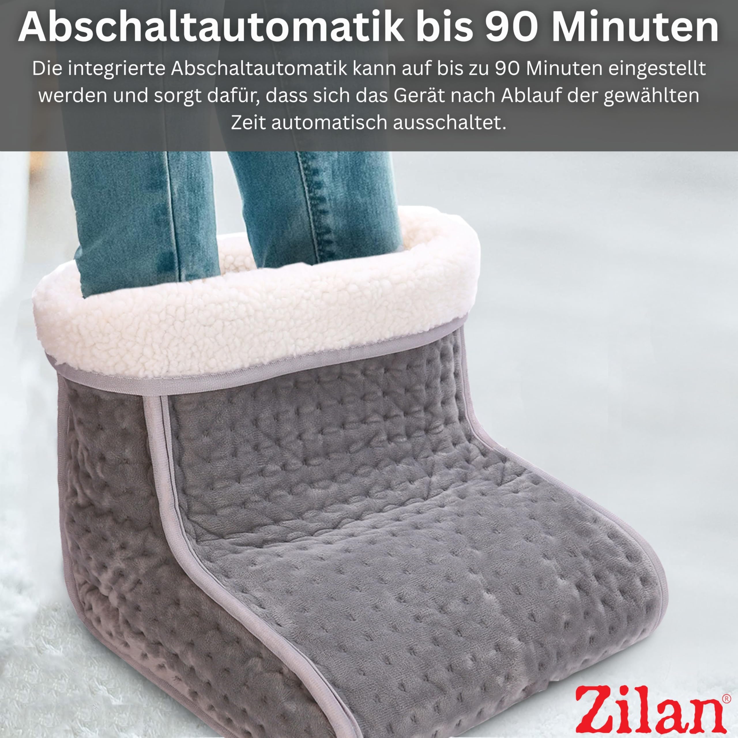 Fußwärmer Elektrisch mit 4 Heizstufen – Fußheizung mit Timer bis 90 Min – Schnelles Aufheizen – Überhitzungsschutz – Wärmekissen für kalte Füße - Für Damen & Herren bis Größe 46 maschinenwaschbar
