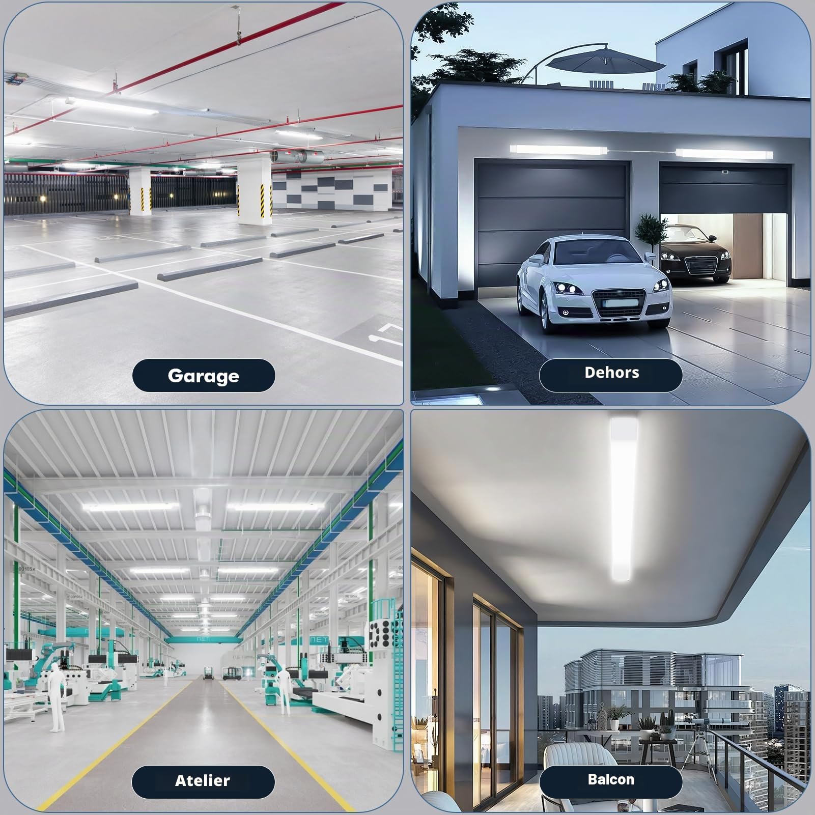 Viugreum Lot de 4 Réglette LED 120cm Connectable, IP66 Étanche 40W 4000LM Neutre Blanc 4500K, LED Lampe Fluorescente avec Chaîne Suspendue, Néon Led Garage Plafonnier pour Salle de Bain, Bureau