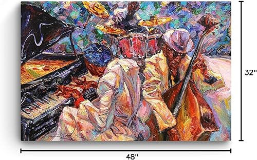 Miniatura 8 de Startonight Lienzo decorativo para pared, pintura musical de orquesta de jazz naranja, impresión grande para sala de estar, 32 x 48 pulgadas Top de