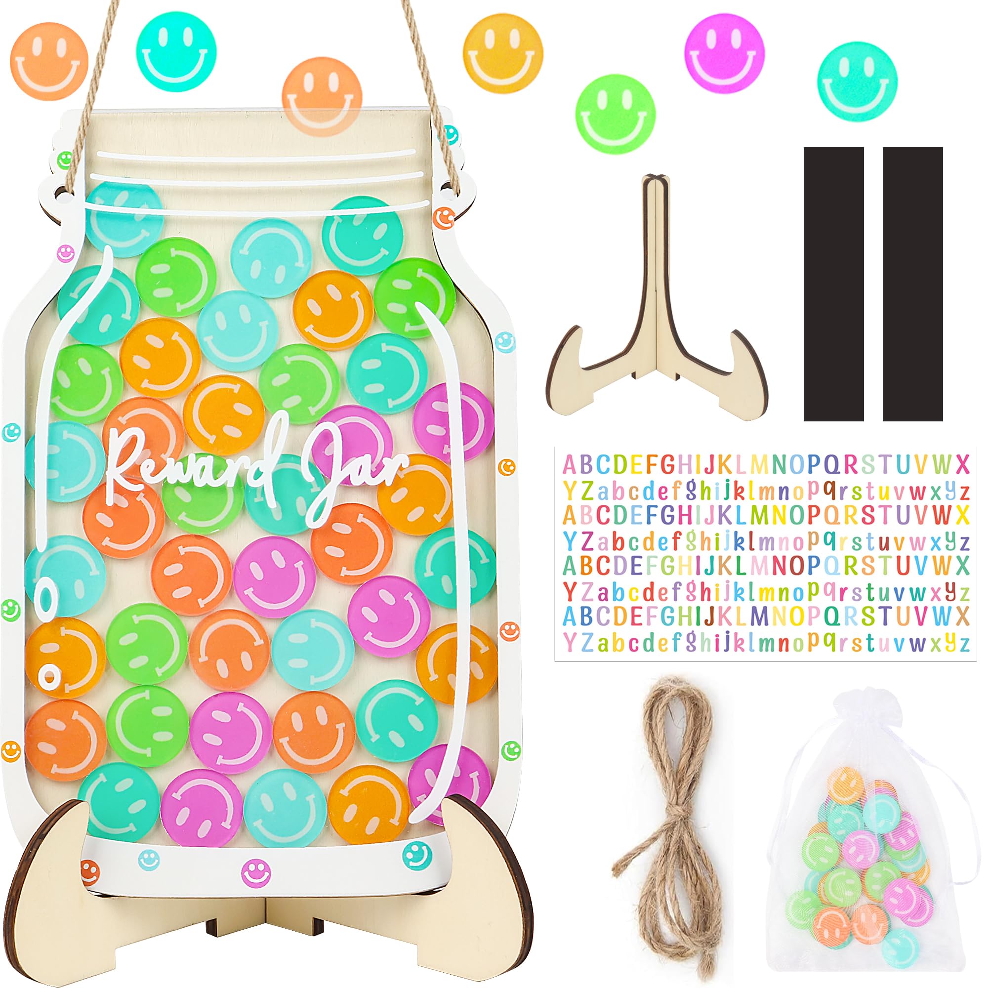 Magnetisches Belohnungsglas mit Smiley-Gesicht: Personalisiertes Smiley-Gesichter, ideal für Klassenzimmer-Belohnungssystem, 42 Stück Token Home Chore Diagramm, Lehrer, gutes Verhalten