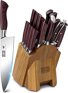 HOSHANHO Kitchen Knife Set with Block 18-Piece, Super Sharp High Carbon Stainless Steel Chef Knife Set, Professional Cutlery Knife Set with Sharpener
