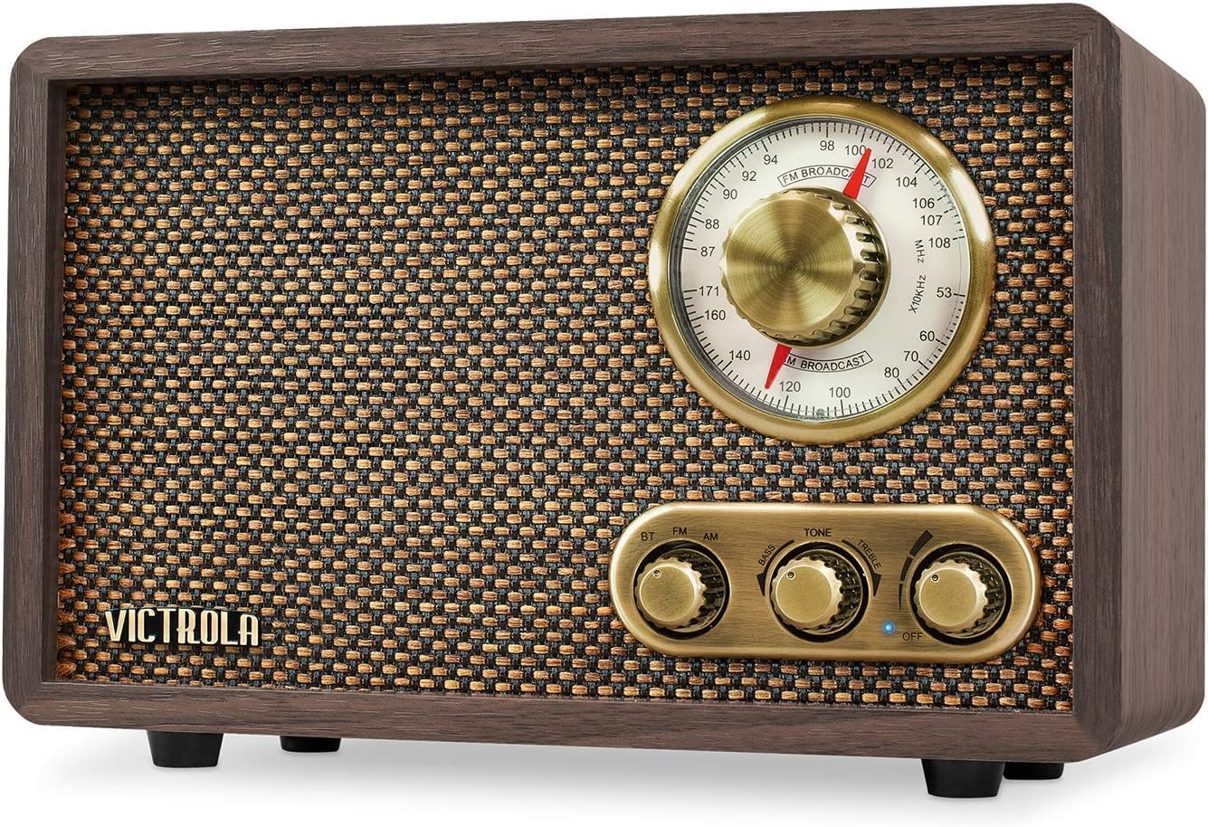 Victrola Willow – Retro Holz Bluetooth-Radio mit integrierten Lautsprechern, AM/FM-Tuner, Bass- und Höhenregelung, kabelloses Streaming (Espresso)