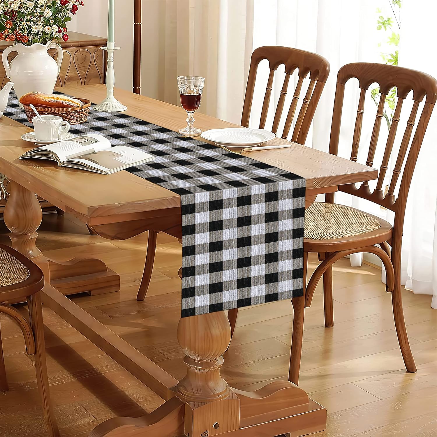 puphutu Buffalo Plaid Table Runners,Thickened and Durable,Black and White Table Runner,Buffalo Check Table Runner for Fall Home Farmhouse Decorations,13 X 70 Inches