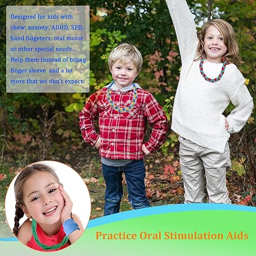 Miniatura 7 de Collares masticables para niños sensoriales, collares masticables de tela de rizo para niños y niñas sensoriales con masticación, dentición,