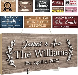 ASSETBAG Custom 3D Wood Name Sign 11x5/14x11/15x6/18x7In-12 Colors&13 Designs Personalized Wooden Home Signs Customized Welcome Wall Plaque for Rustic Farmhouse Decor