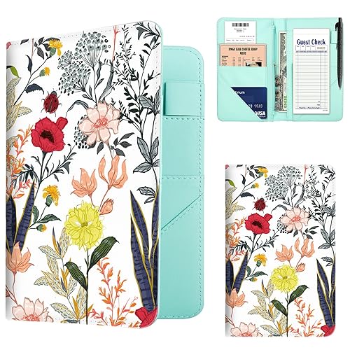 Miniatura 8 de Libretas para Camareras, de Cuero PU Rosa Lindo Libreta para Camarera con 1 Bolsillo con Cremallera para Dinero, Libreta para Servidores con 9 Za.