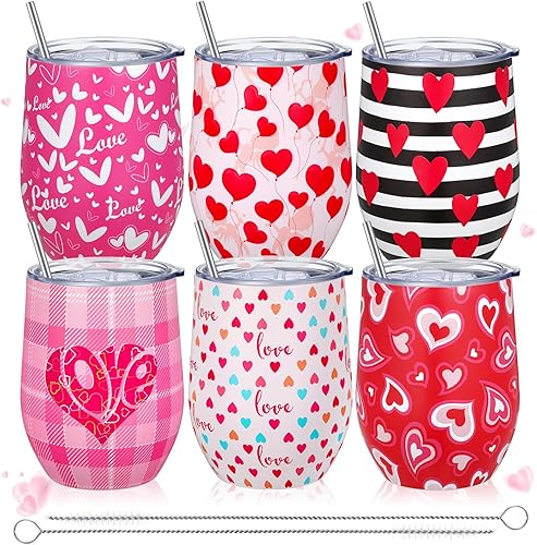 Liitrsh 6 vasos de vino de San Valentín, taza de café con corazón de San Valentín, regalo para mujeres, novia, esposa, regalo de San Valentín,
