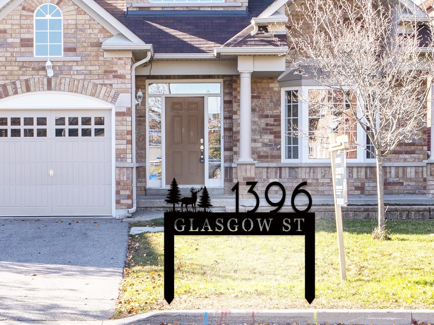 Personalized Rustic Elegant Black Metal Address Sign with Stakes, Custom Home Entrance Sign for Lawn and Property
