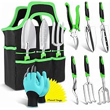 Gardening Tools Set with Bag 8 PCS &ndash; Heavy Duty Stainless Steel Garden Hand Tools Kit, Ergonomic Non-Slip Handles, Rust-Proof, Includes 15 Plant Tags &ndash; Gardening Gift for Women &amp; Men