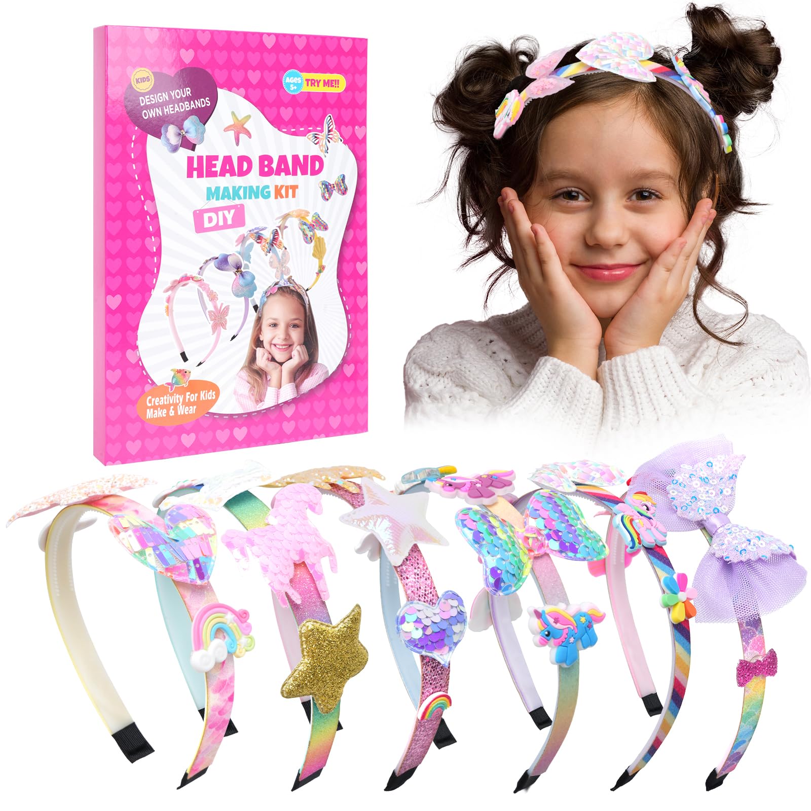 Regalos para Niñas de 4 5 6 7 8 9 10 Años, Kit de Manualidades de Accesorios para Cabello Juguetes para Niñas de 4 a 12 Años Artes y Manualidades para Niños Diadema de Unicornio Presente para Niña
