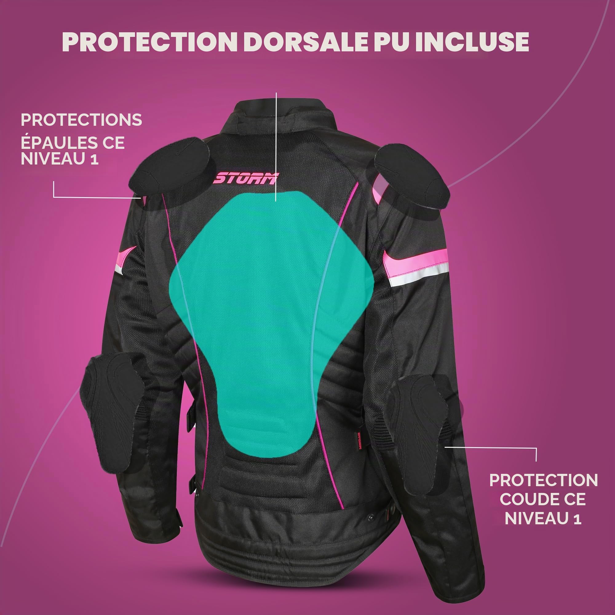 Générique Veste moto été femme Veste de protection respirante avec protections homologuées CE Tissu en maille léger et résistant Noir rose