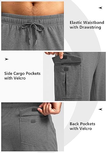 Miniatura 4 de Pudolla Pantalones deportivos de algodón para hombre con bolsillos tipo cargo, parte inferior abierta, pantalones de yoga para hombre, pantalones de