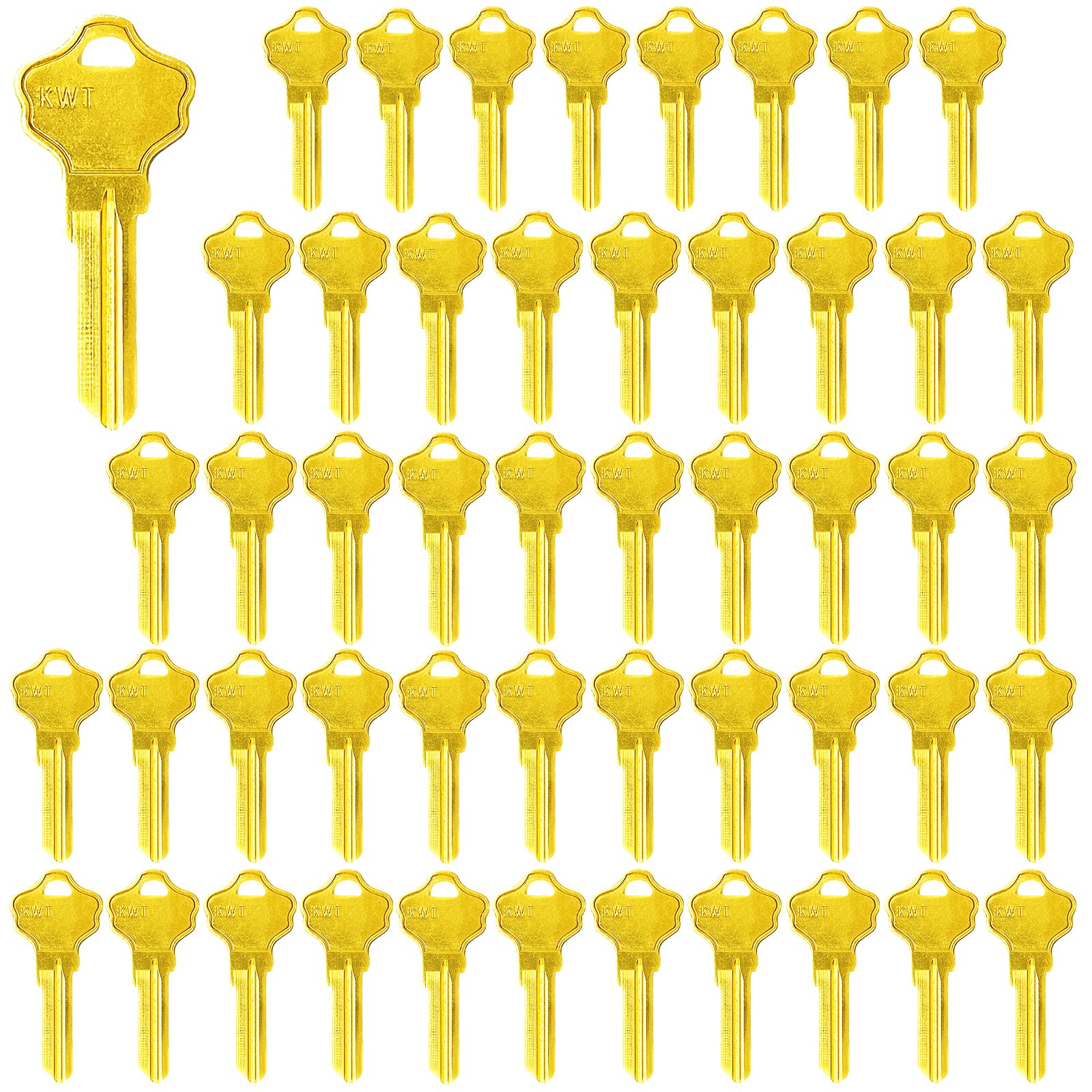 Brass Finish Key Blanks, KWT (KW10) Uncut Blank Keys, Pack of 50 Keys