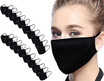 Pack of 20 Black Face Mask Soft Cotton Comfortable Washable Reusable Breathable Stretchable