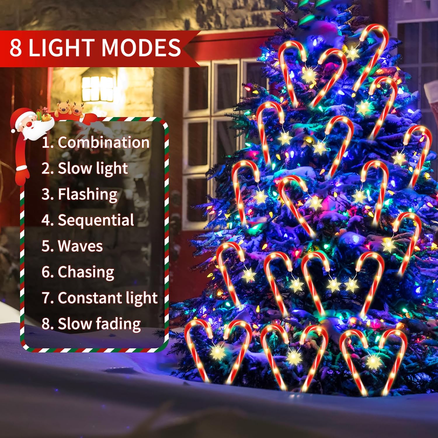 21" Solar Candy Cane Lights Christmas Decorations Outdoor 12 Pack Jumbo Candy Cane Pathway Lights with 8 Modes LED for Party, Patio, Garden, Lawn & Yard Decor