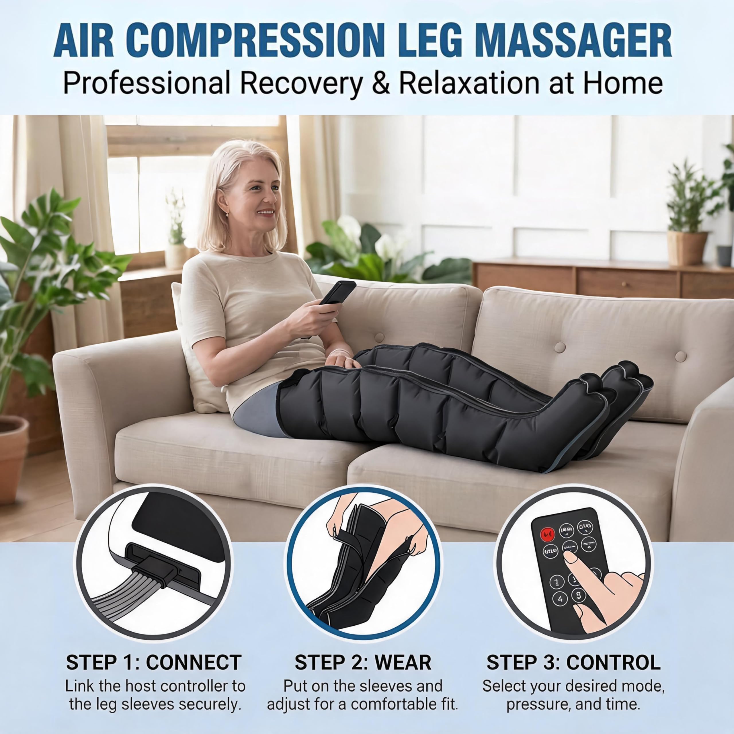 Botas de Presoterapia para Piernas, Presoterapia para Casa Piernas Abdomen y Brazos, 6 Cámaras Máquina Masajeador para Circulación y Drenaje Linfático, 6 Programas de Masaje