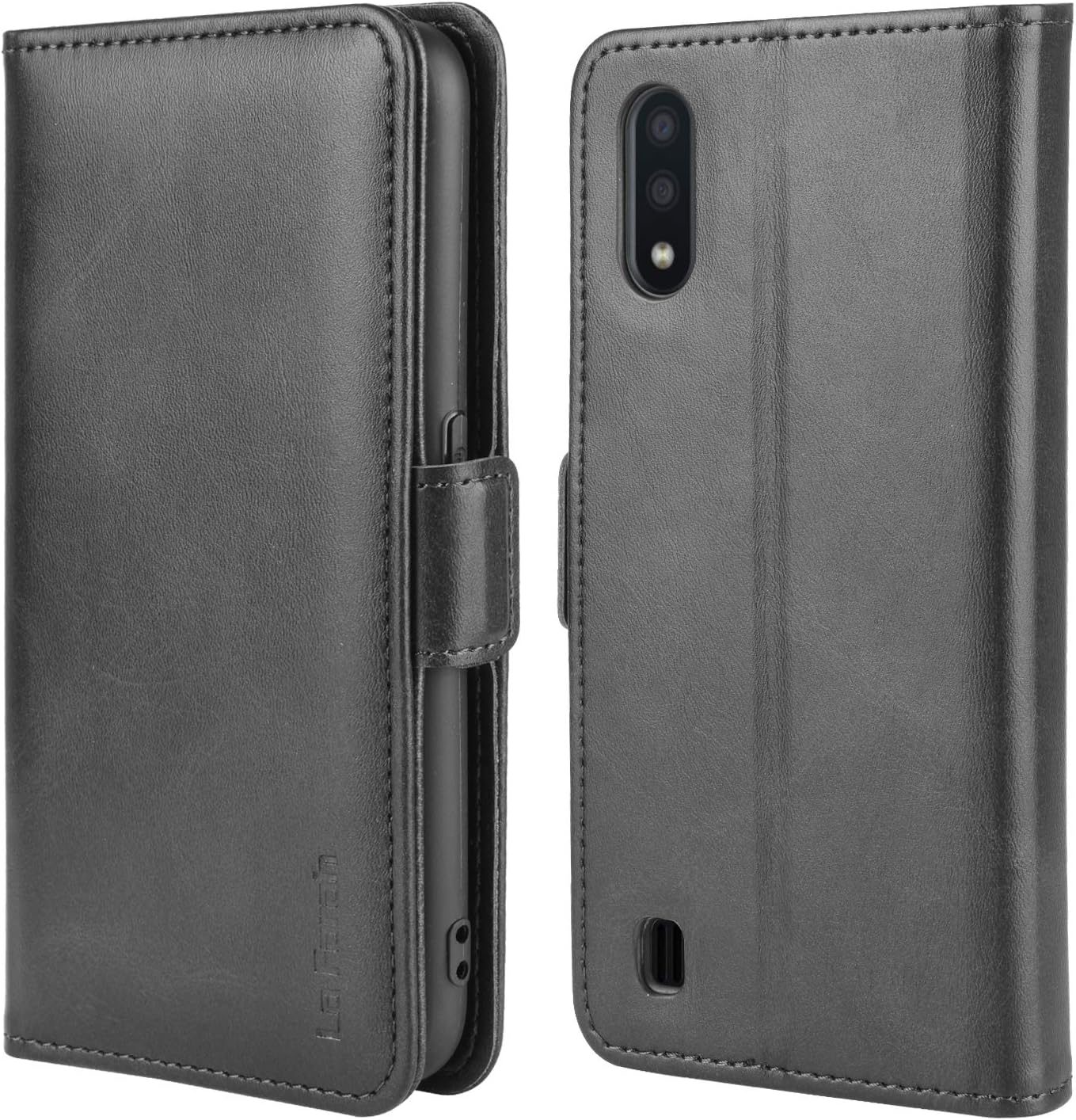 La Farah Case for Samsung Galaxy A01, Leather Wallet Case Protective Flip Cover with Card Holders and Kickstand for Samsung Galaxy A01 - Space Black