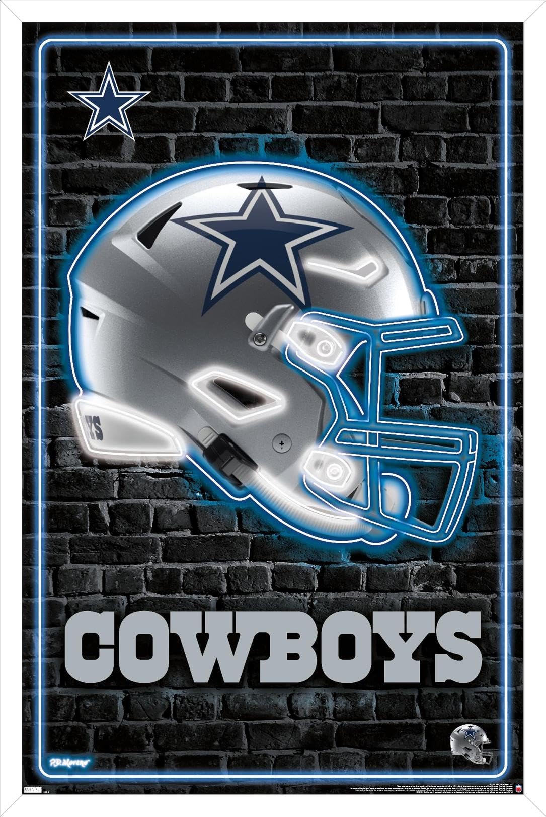 NFL Dallas Cowboys - Neon Helmet 23 Wall Poster, 34L" x 22.4W", White Framed Version